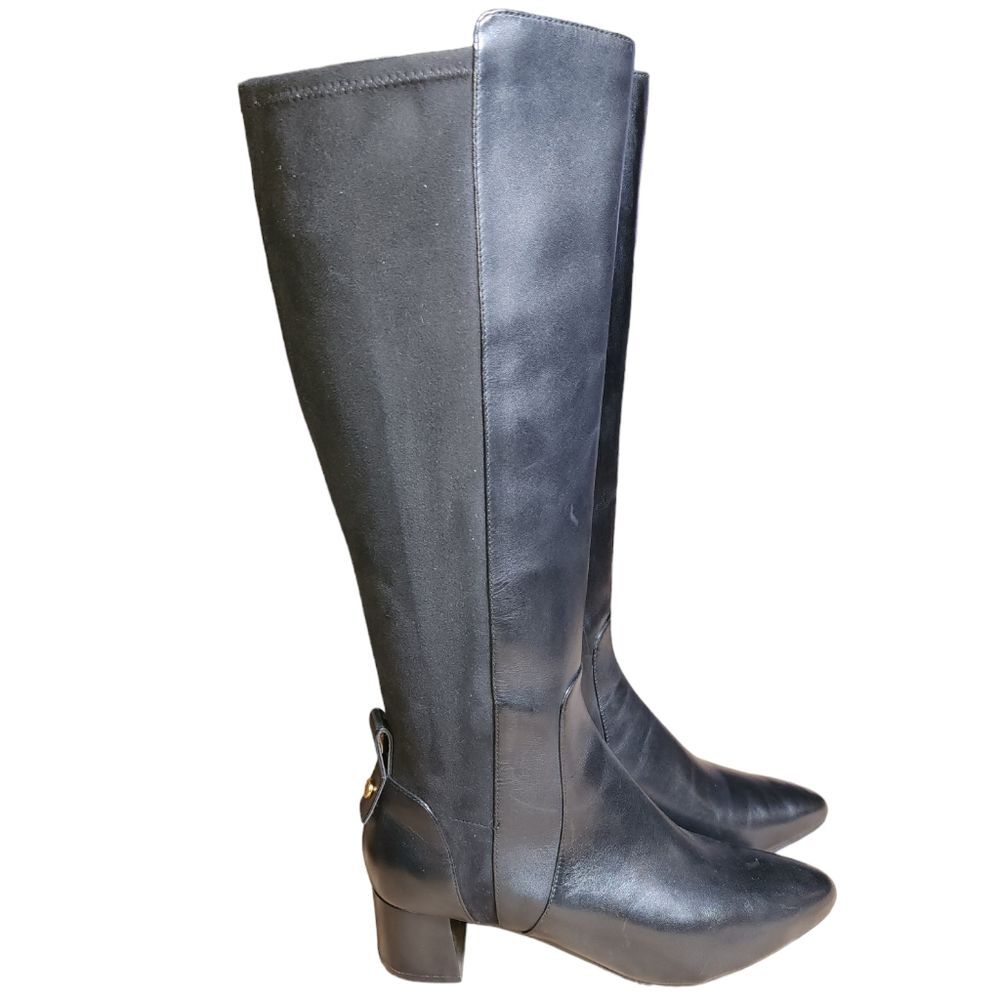 Cole Haan Grand Os NWOT Black Leather & Suede Block Heel Knee High Go-To Boots 8